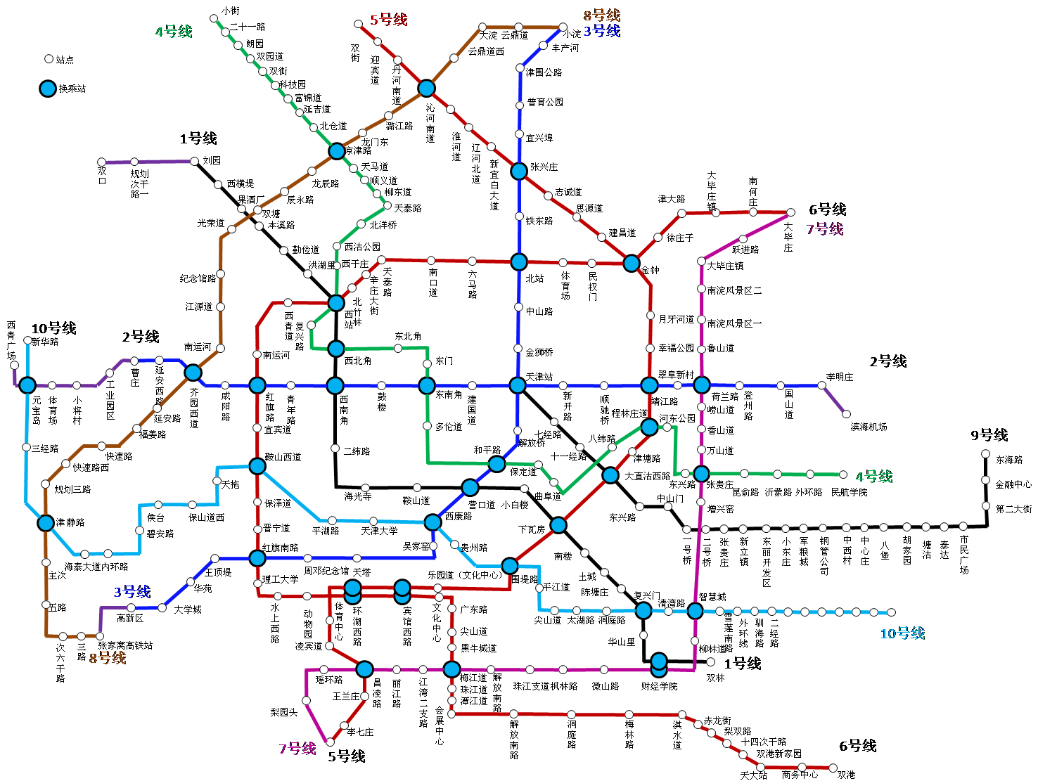 天津地铁2号线线路图